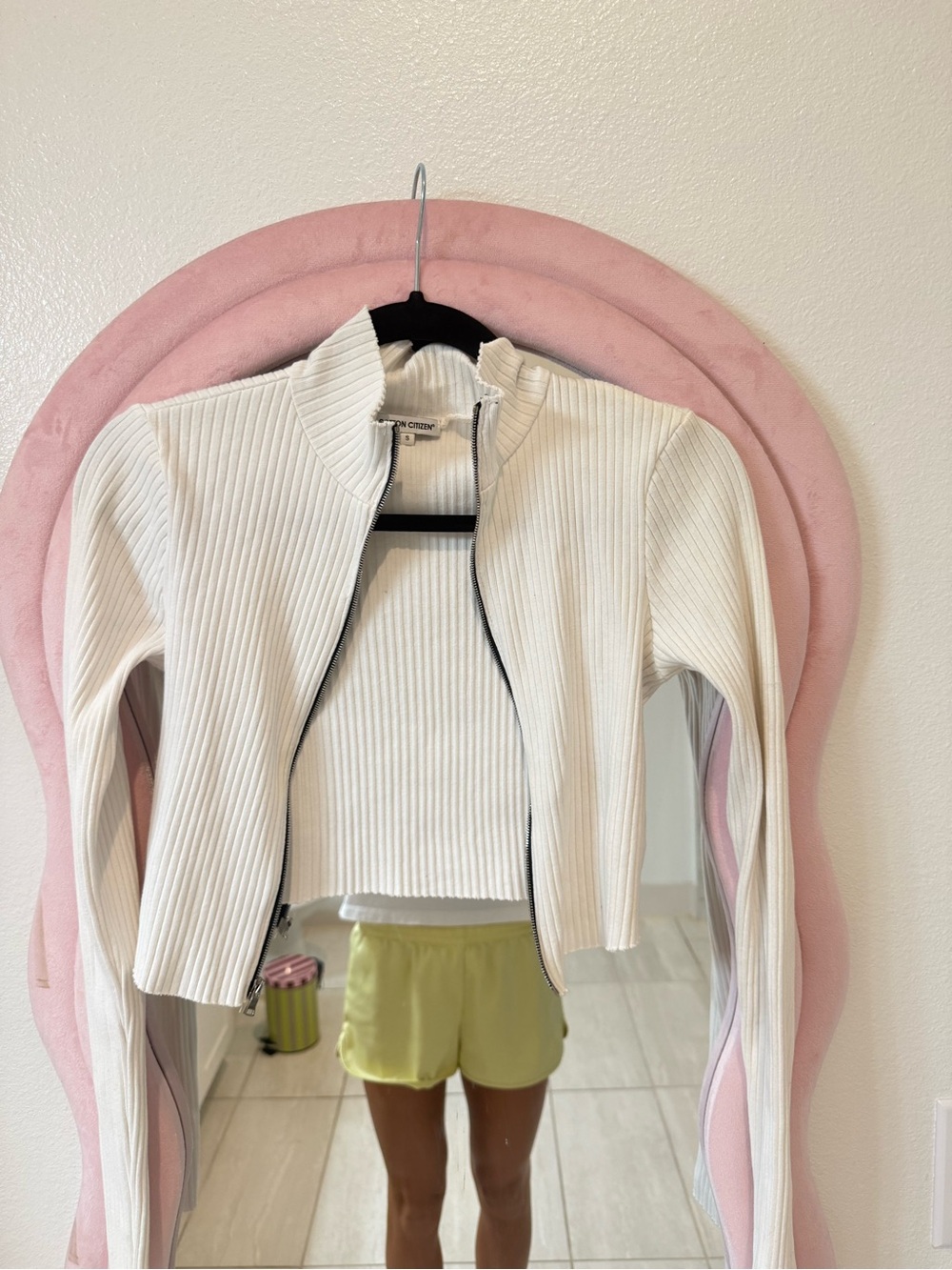 Cotton Citizen White Ribbed Zip-Front Women's Sweater